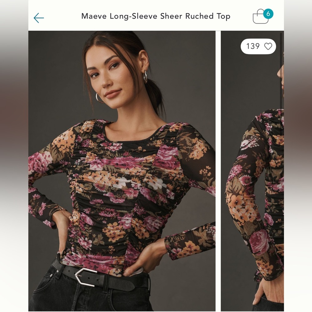 Maeve Floral Sheer Ruched Top